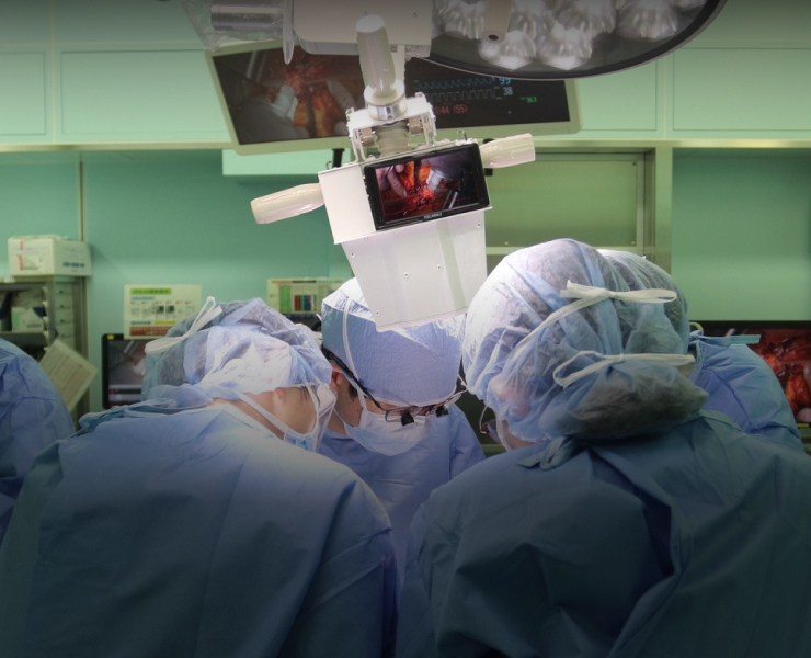 The camera head that does not get in the way even if placed at the same height as the surgeon's head